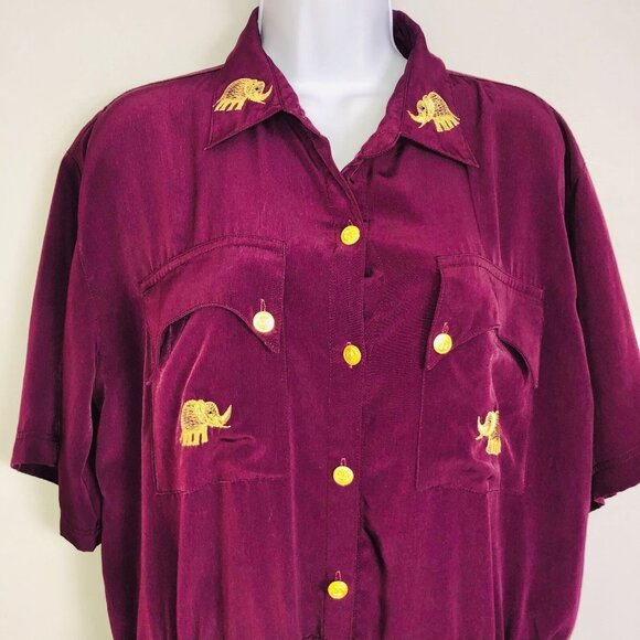 Vintage 90s Romper Shorts Size L Purple Gold Short Sleeve Embroidered Elephants - Picture 3 of 6